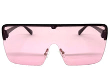 Oversized Modern Rerto Shield Style SUNGLASSES Large Black Frame Pink Lens 6480