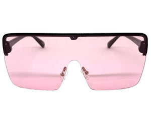 Oversized Modern Rerto Shield Style SUNGLASSES Large Black Frame Pink Lens 6480