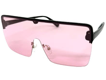 Oversized Modern Rerto Shield Style SUNGLASSES Large Black Frame Pink Lens 6480
