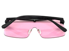 Oversized Modern Rerto Shield Style SUNGLASSES Large Black Frame Pink Lens 6480