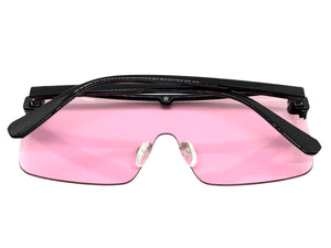 Oversized Modern Rerto Shield Style SUNGLASSES Large Black Frame Pink Lens 6480