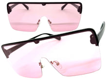Oversized Modern Rerto Shield Style SUNGLASSES Large Black Frame Pink Lens 6480