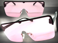 Oversized Modern Rerto Shield Style SUNGLASSES Large Black Frame Pink Lens 6480