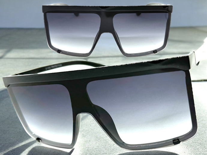 Oversized Exaggerated Modern Rerto Shield Style SUNGLASSES X-Large Black Frame 8001