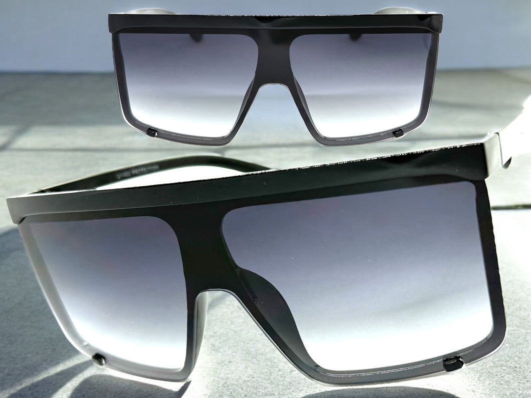 Oversized Exaggerated Modern Rerto Shield Style SUNGLASSES X-Large Black Frame 8001