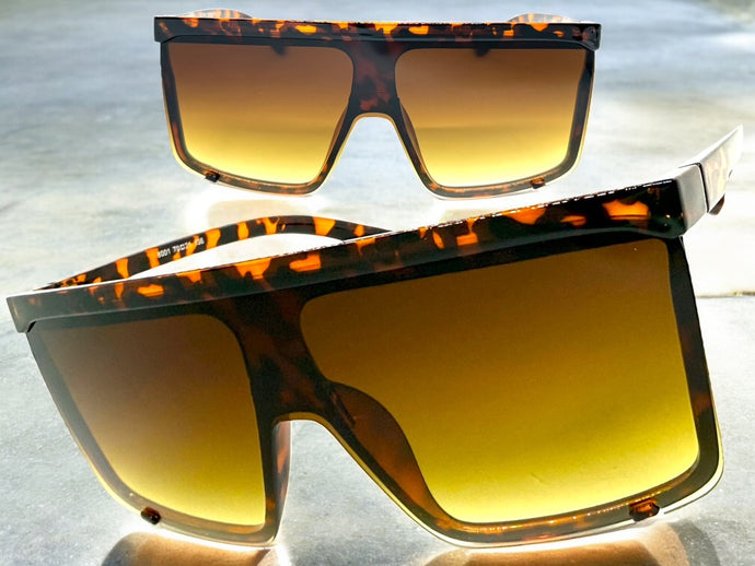 Oversized Exaggerated Modern Rerto Shield Style SUNGLASSES X-Large Tortoise Frame 8001