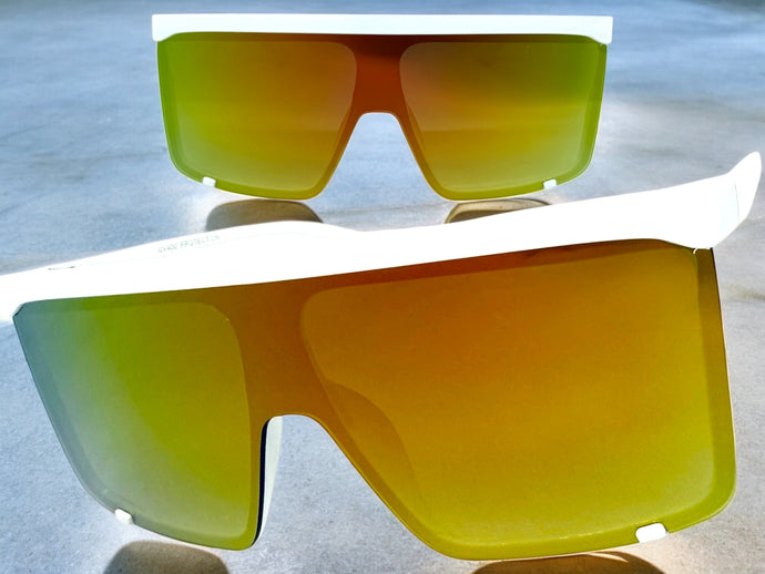 Oversized Exaggerated Modern Rerto Shield Style SUNGLASSES X-Large White Frame 8001