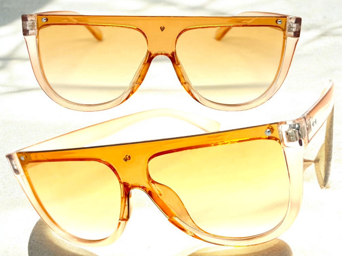Classy Elegant Modern Rerto Shield Style SUNGLASSES Light Peach Frame 6515