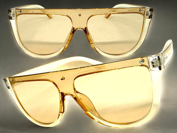Classy Elegant Modern Rerto Shield Style SUNGLASSES Champagne Frame 6515