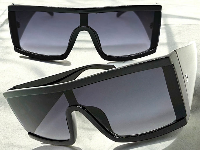 Exaggerated Classy Elegant Modern Rerto Shield Style SUNGLASSES Thick Black Frame 48484