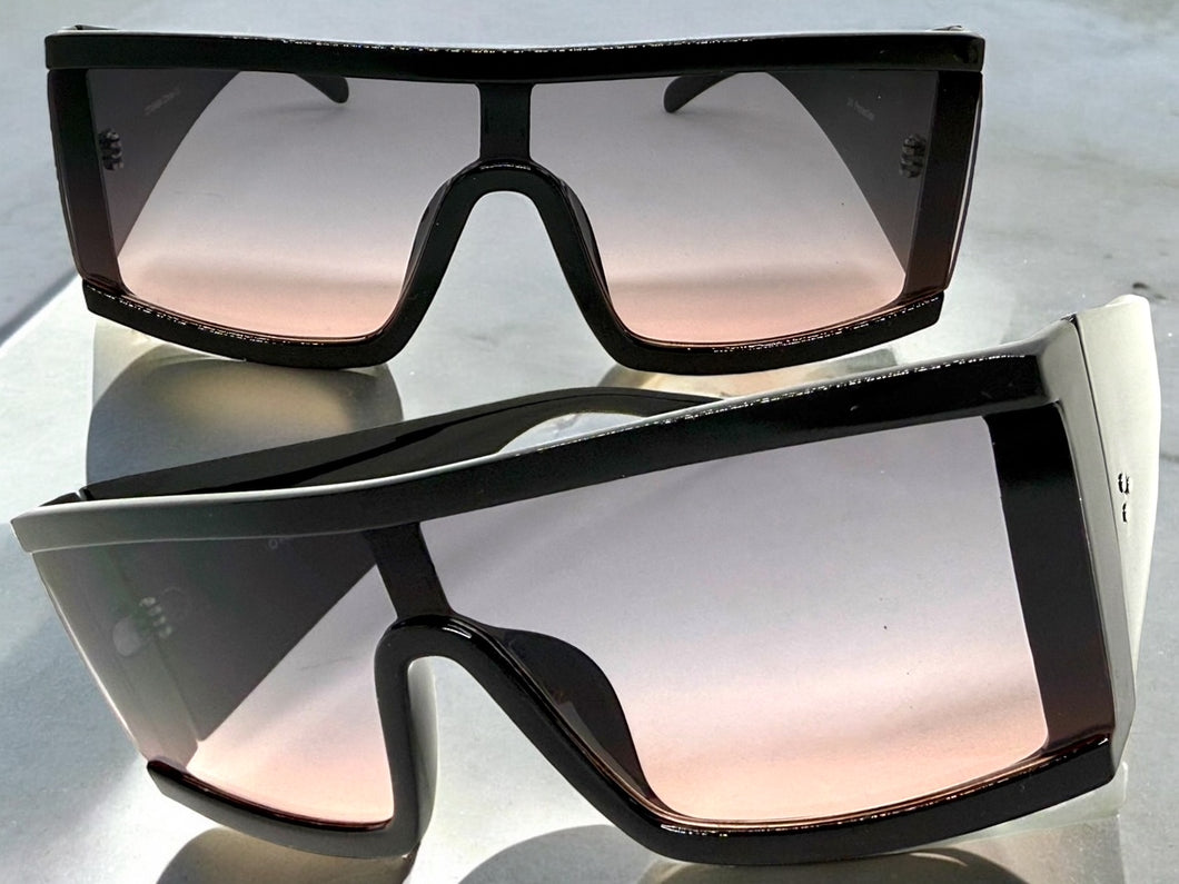 Exaggerated Classy Elegant Modern Rerto Shield Style SUNGLASSES Thick Black Frame 48484