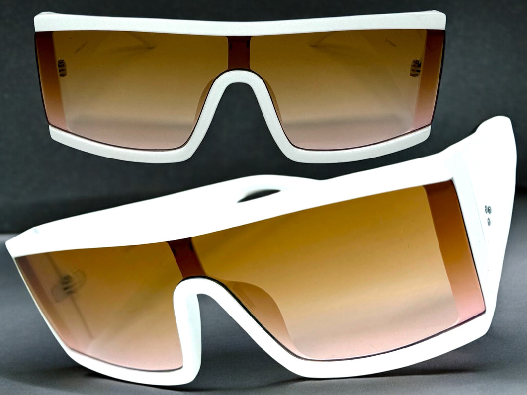 Exaggerated Classy Elegant Modern Rerto Shield Style SUNGLASSES Thick White Frame 48484