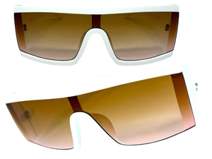 Exaggerated Classy Elegant Modern Rerto Shield Style SUNGLASSES Thick White Frame 48484