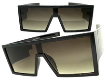 Exaggerated Classy Elegant Modern Rerto Shield Style SUNGLASSES Thick Black Frame 7996