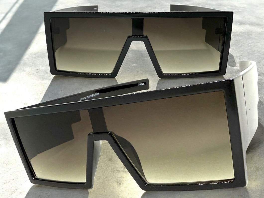 Exaggerated Classy Elegant Modern Rerto Shield Style SUNGLASSES Thick Black Frame 7996
