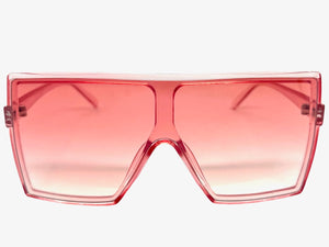 Oversized Exaggerated Modern Rerto Shield Style SUNGLASSES Large Pink Frame E1463