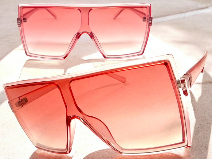 Oversized Exaggerated Modern Rerto Shield Style SUNGLASSES Large Pink Frame E1463