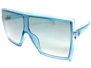 Oversized Exaggerated Modern Rerto Shield Style SUNGLASSES Large Blue Frame E1463