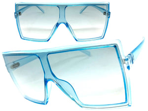 Oversized Exaggerated Modern Rerto Shield Style SUNGLASSES Large Blue Frame E1463