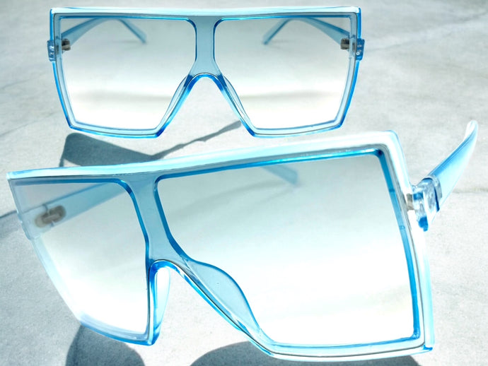 Oversized Exaggerated Modern Rerto Shield Style SUNGLASSES Large Blue Frame E1463