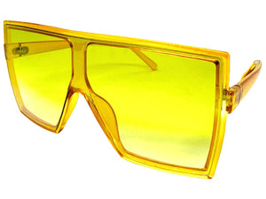 Oversized Exaggerated Modern Rerto Shield Style SUNGLASSES Large Yellow Frame E1463