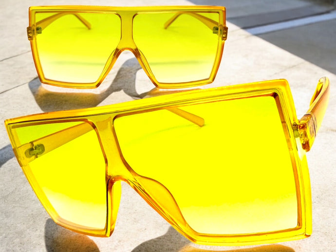 Oversized Exaggerated Modern Rerto Shield Style SUNGLASSES Large Yellow Frame E1463
