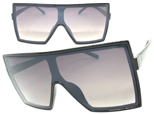 Oversized Exaggerated Modern Rerto Shield Style SUNGLASSES Large Black Frame E1463