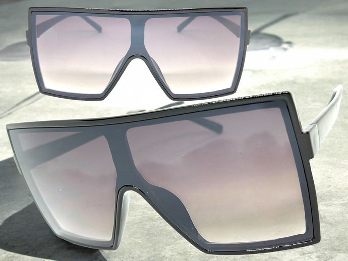 Oversized Exaggerated Modern Rerto Shield Style SUNGLASSES Large Black Frame E1463