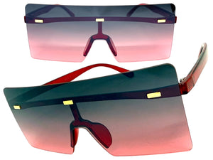 Oversized Exaggerated Modern Rerto Shield Style SUNGLASSES Large Red Frame E1513