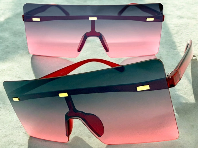 Oversized Exaggerated Modern Rerto Shield Style SUNGLASSES Large Red Frame E1513