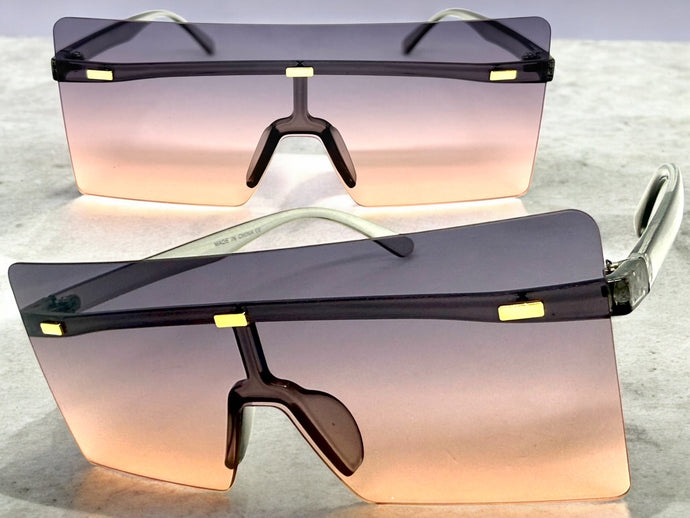 Oversized Exaggerated Modern Rerto Shield Style SUNGLASSES Large Gray Frame E1513