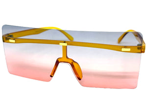 Oversized Exaggerated Modern Rerto Shield Style SUNGLASSES Large Orange Frame E1513