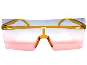 Oversized Exaggerated Modern Rerto Shield Style SUNGLASSES Large Orange Frame E1513