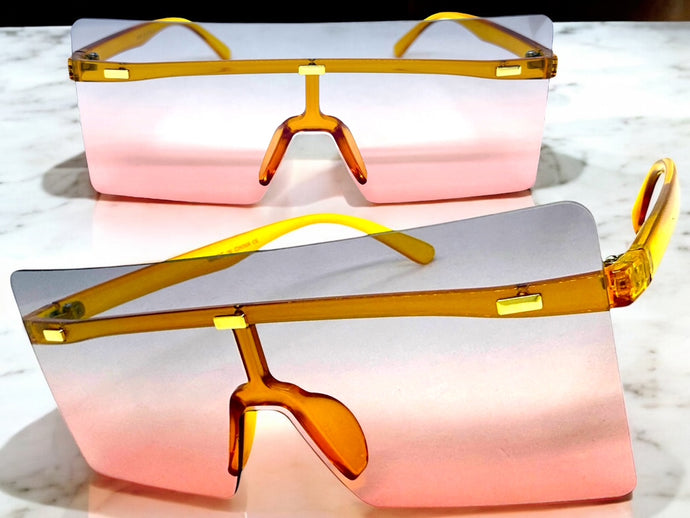 Oversized Exaggerated Modern Rerto Shield Style SUNGLASSES Large Orange Frame E1513