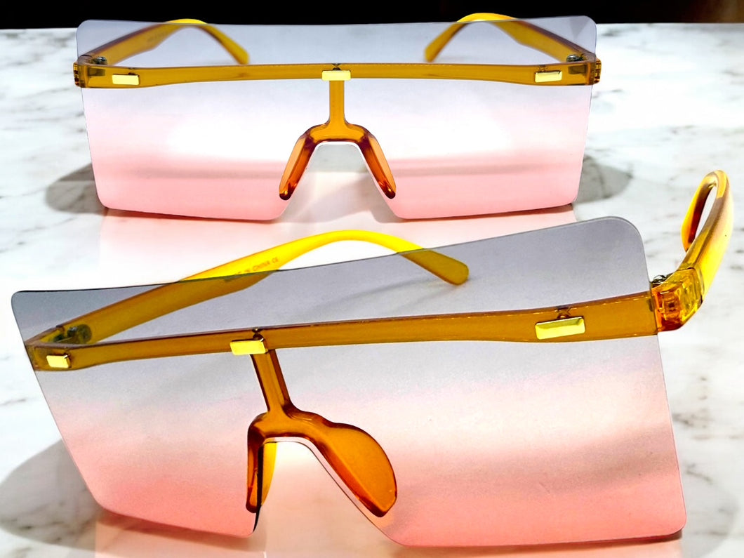 Oversized Exaggerated Modern Rerto Shield Style SUNGLASSES Large Orange Frame E1513