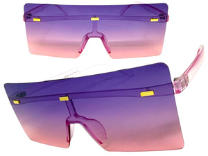 Oversized Exaggerated Modern Rerto Shield Style SUNGLASSES Large Purple Frame E1513