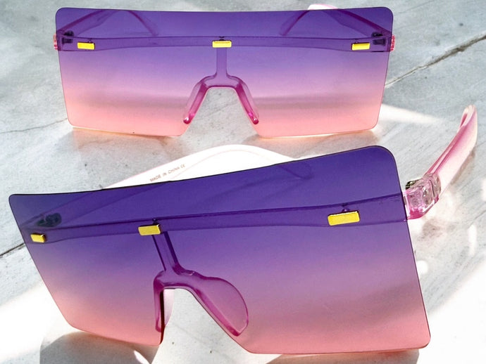 Oversized Exaggerated Modern Rerto Shield Style SUNGLASSES Large Purple Frame E1513