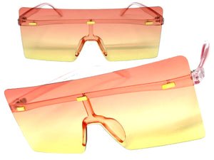 Oversized Exaggerated Modern Rerto Shield Style SUNGLASSES Large Pink Frame E1513