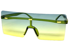 Oversized Exaggerated Modern Rerto Shield Style SUNGLASSES Large Green Frame E1513