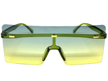 Oversized Exaggerated Modern Rerto Shield Style SUNGLASSES Large Green Frame E1513