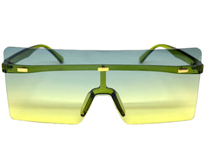 Oversized Exaggerated Modern Rerto Shield Style SUNGLASSES Large Green Frame E1513