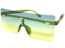 Oversized Exaggerated Modern Rerto Shield Style SUNGLASSES Large Green Frame E1513