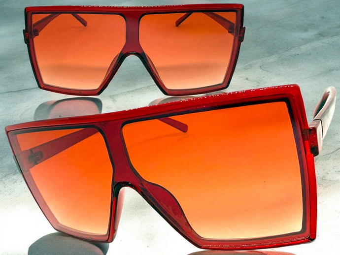 Oversized Exaggerated Modern Rerto Shield Style SUNGLASSES Large Red Frame E1463