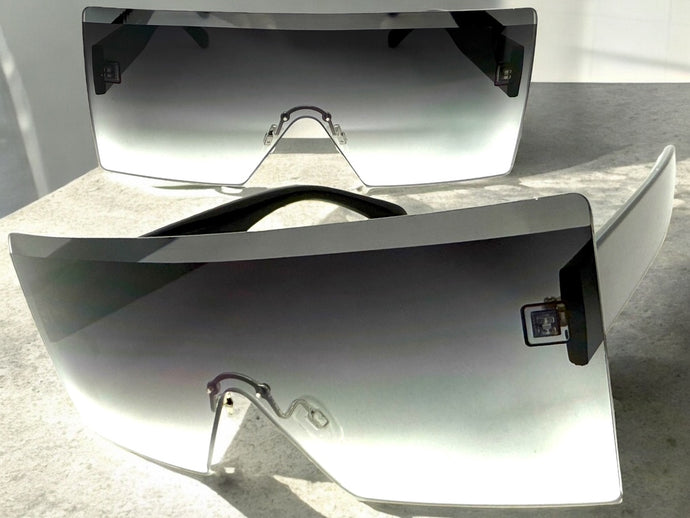 Oversized Exaggerated Modern Rerto Shield Style SUNGLASSES Large Black Frame 8006