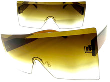 Oversized Exaggerated Modern Rerto Shield Style SUNGLASSES Large Brown Frame 8006