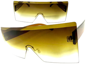 Oversized Exaggerated Modern Rerto Shield Style SUNGLASSES Large Brown Frame 8006