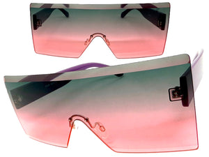 Oversized Exaggerated Modern Rerto Shield Style SUNGLASSES Large Purple Frame 8006