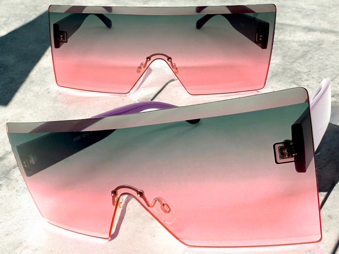 Oversized Exaggerated Modern Rerto Shield Style SUNGLASSES Large Purple Frame 8006