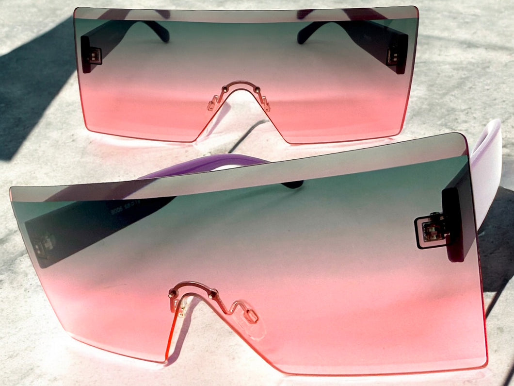 Oversized Exaggerated Modern Rerto Shield Style SUNGLASSES Large Purple Frame 8006