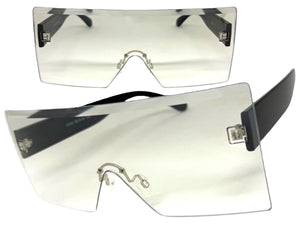 Oversized Exaggerated Modern Rerto Shield Style SUNGLASSES Large Black Frame 8006